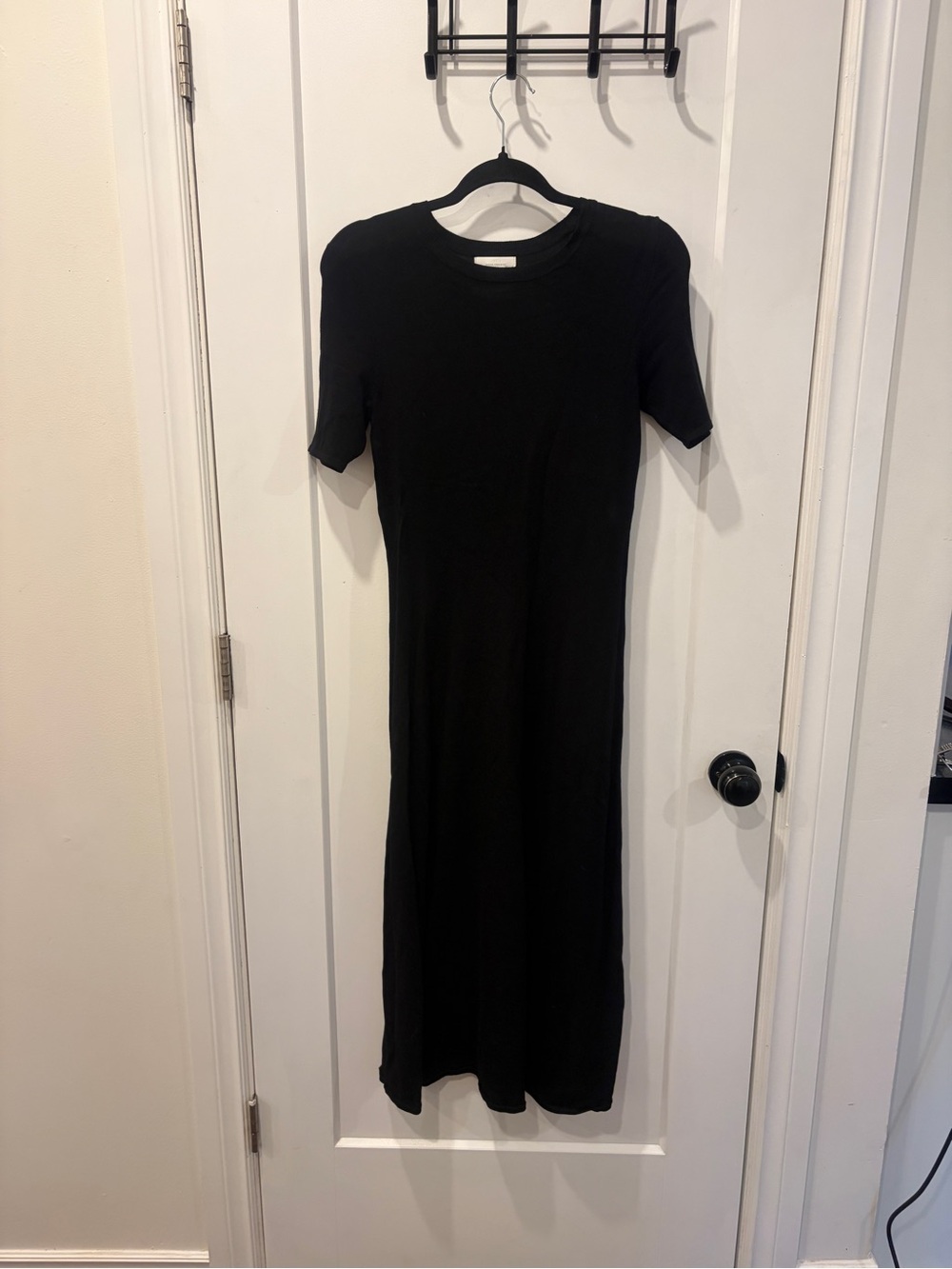 Classic Black Short-Sleeve Midi Dress